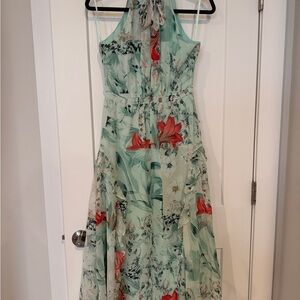 White House Black Market Green and Red Floral Maxi Dress